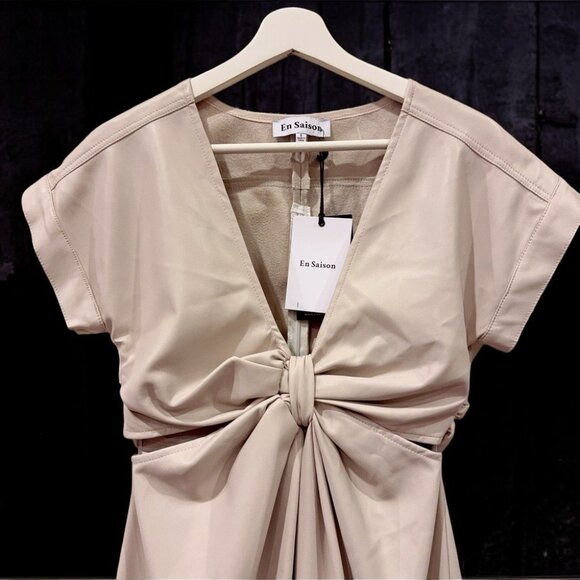 NWT En Saison Lana PU Cut Out Midi Dress in Ecru - Picture 4 of 7